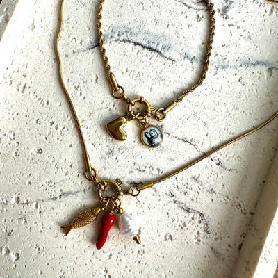 Charmlı Bileklik + Kolye Set & Sarı